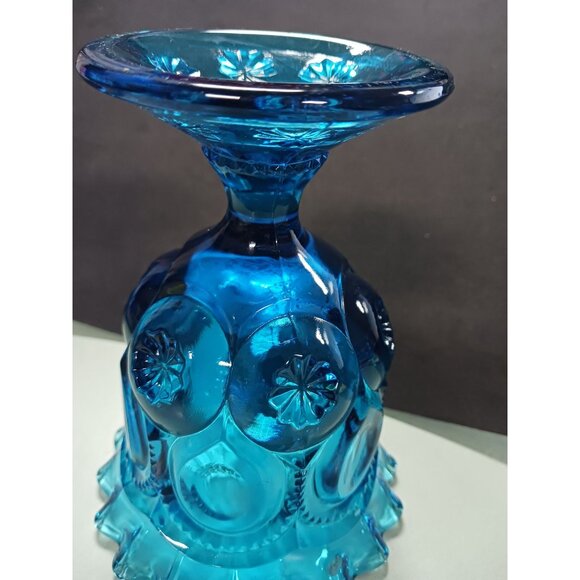 L.E. Smith Moon And Stars Colonial Blue 18 Point Crimped Compote - Picture 9 of 12